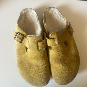 Birkenstock Yellow Suede Shearling-Lined Clog